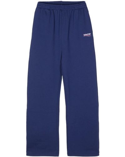 Balenciaga Pantalones rectos con logo bordado - Azul