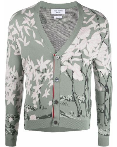 Thom Browne Intarsia-knit Long-sleeve Cardigan - Green