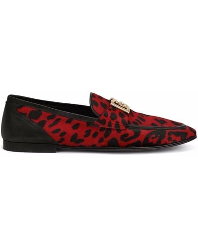 Dolce & Gabbana Leopard-print Logo-buckle Loafers - Red