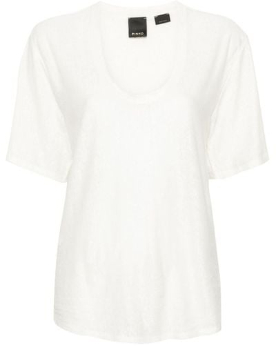 Pinko スクープネック リネンtシャツ - ホワイト