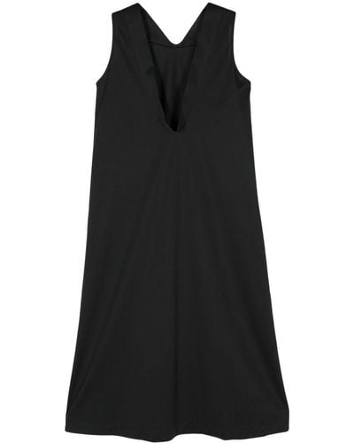 Issey Miyake V-neck Satin Midi Dress - Black