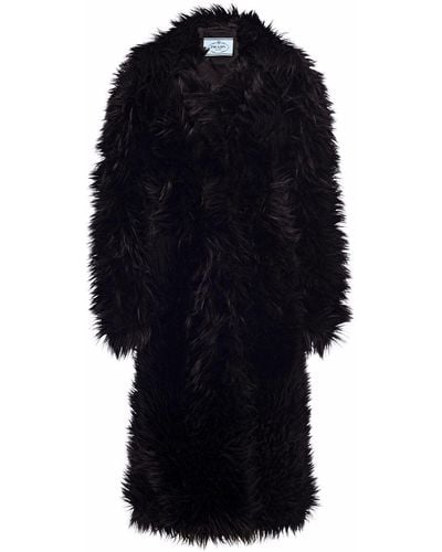 Prada Einreihiger Mantel aus Faux Fur - Schwarz