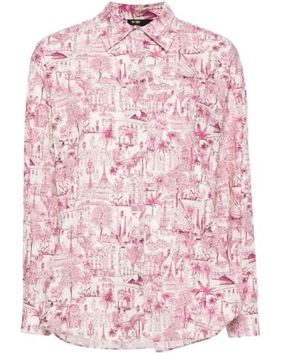 Maje Paris-print Organic Cotton Shirt - Pink