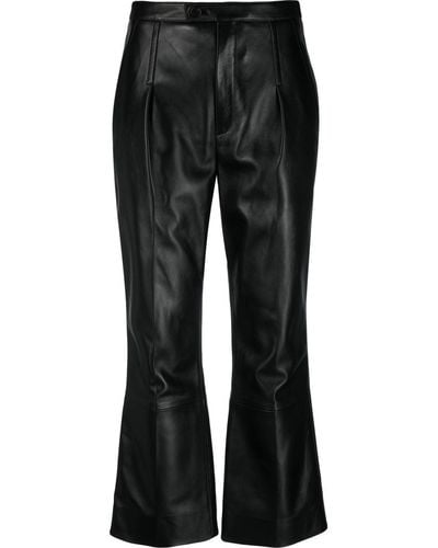 Saint Laurent Pleat-detail Leather Pants - Gray