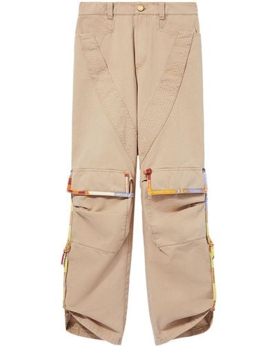 Emilio Pucci Patterned-trim Cotton Cargo Pants - Natural