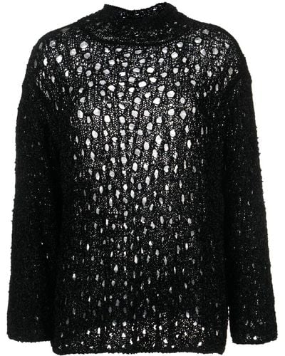 Ssheena Open-knit High-neck Jumper - Black