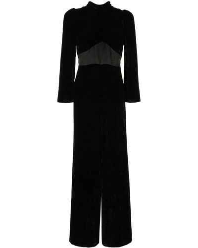 RIXO London Velvet Long-sleeve Jumpsuit - Black