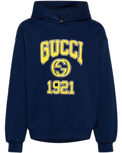 Gucci Sudadera con capucha y logo bordado - Azul