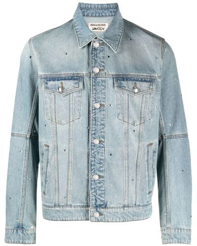 Zadig & Voltaire Kasy Spread-collar Crystal Denim Jacket - Blue