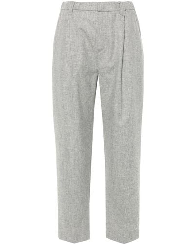 Brunello Cucinelli Mélange Pleated Tapered Trousers - Grey