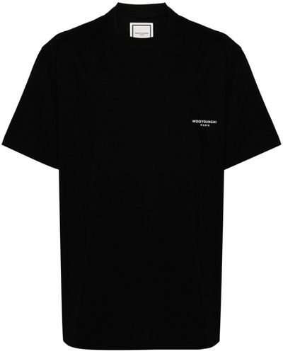 WOOYOUNGMI Katoenen T-shirt Met Logoprint - Zwart