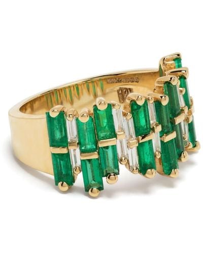 Suzanne Kalan 18kt Yellow Gold Diamond And Emerald Half-band Ring - Green