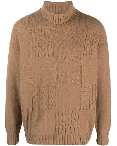 Canali Roll-neck Knitted Jumper - Brown