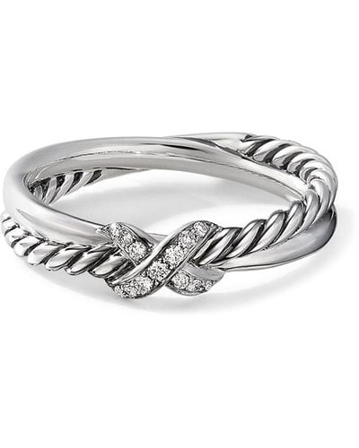 David Yurman Sterling Silver Petite X Diamond Ring - Metallic