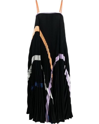 Emporio Armani Robe longue plissée à design sans manches - Noir