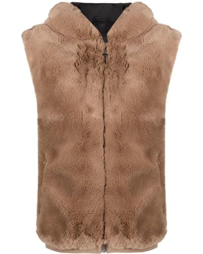 Moose Knuckles Faux-fur hooded gilet - Marrone