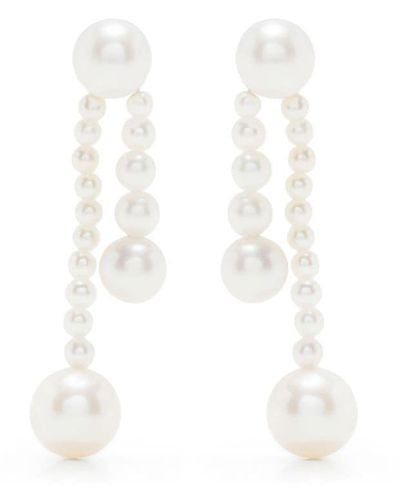 Sophie Bille Brahe 14kt Gold Ruban De Perle Pearl Earrings - White