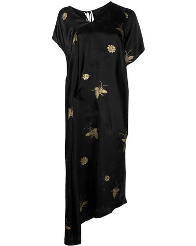 Uma Wang X Onefifteen Embroidered Asymmetric Dress - Black