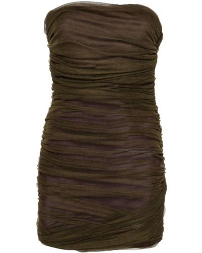Saint Laurent Ruched-detail Strapless Dress - Brown
