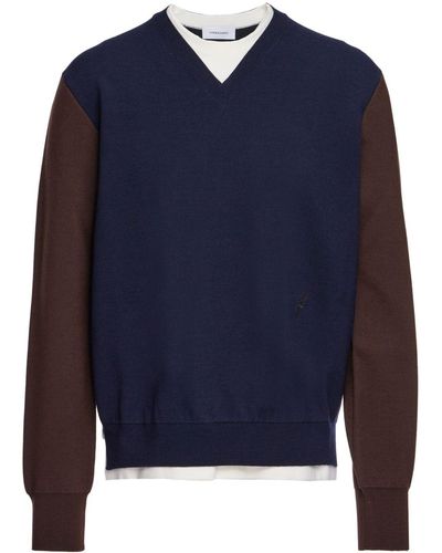 Ferragamo V-neck Colour-block Jumper - Blue