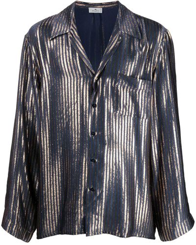 Etro Metallic Stripe-print Silk Shirt - Black