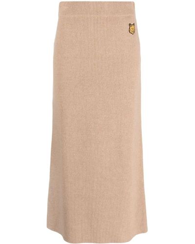 Maison Kitsuné Fox-patch ribbed-knit skirt - Neutro