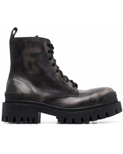 Balenciaga Strike Leather Lace-up Boots - Black