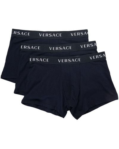 Versace Pack Of Three Logo-waistband Boxer Shorts - Blue