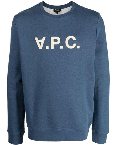 A.P.C. V.p.c. Flocked-logo Sweatshirt - Blue