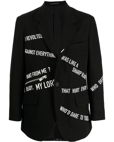 Yohji Yamamoto Slogan-pattern Lambswool Blazer - Black