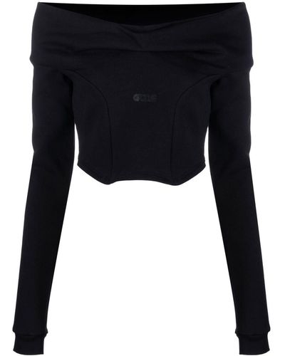 Gcds Off-shoulder Cropped Sweatshirt - Black