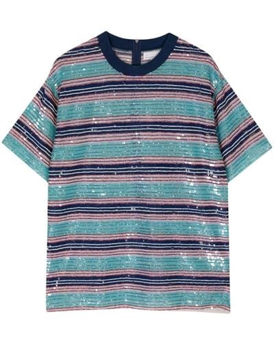 Ashish Camiseta a rayas con lentejuelas - Azul
