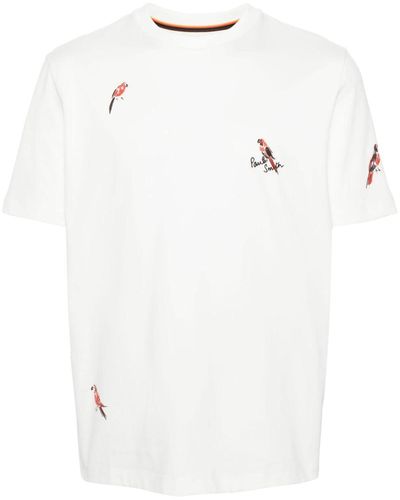 Paul Smith Bird-embroidered Organic Cotton T-shirt - White
