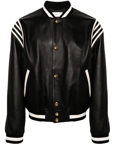 Bally Stripe-detailing Leather Bomber Jacket - Black