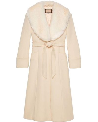Gucci Belted Detachable-collar Coat - Natural