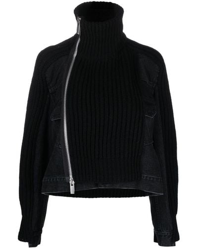 Sacai Panelled Ribbed-knit Jacket - Black
