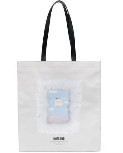 Moschino Cloud With Handle And Padlock-print Shoulder Bag - White