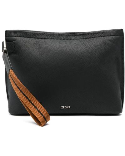 Zegna Wrist-strap Leather Clutch Bag - Black