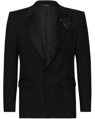 Dolce & Gabbana Floral-appliqué Single-breasted Suit - Black
