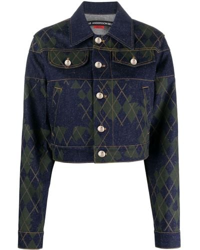 ANDERSSON BELL Argyle-pattern Cotton Denim Jacket - Blue