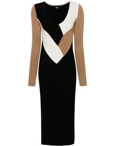 BOSS V-neck Column Midi Dress - Black
