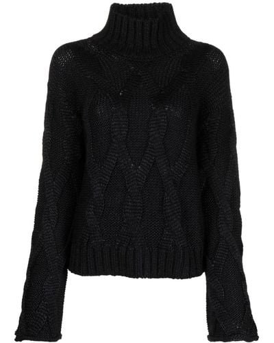 Agnona Roll-neck Cable-knit Sweater - Black