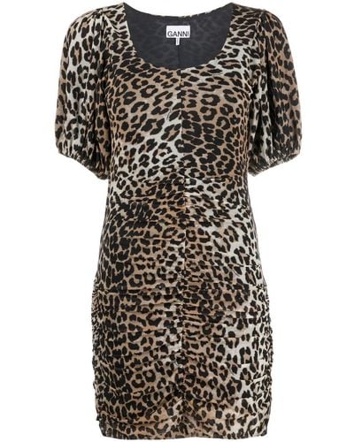 Ganni Leopard-print Thigh-length Dress - Black