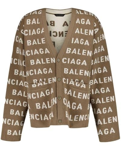 Balenciaga Intarsien-Cardigan mit V-Ausschnitt - Braun