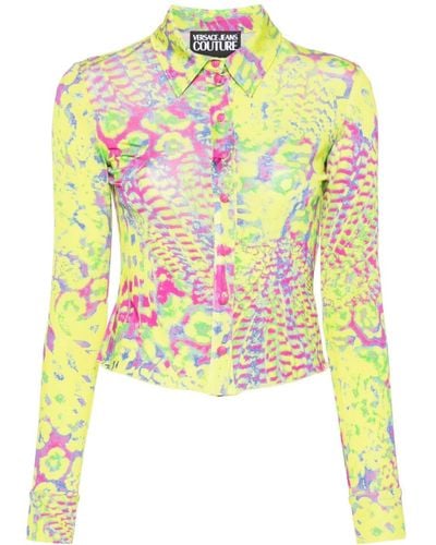 Versace Jeans Couture Animalier-print Jersey Shirt - Yellow