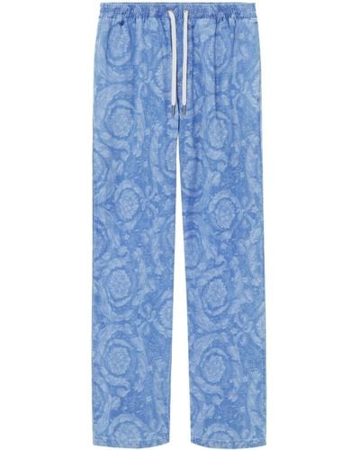 Versace Barocco-print Straight-leg Trousers - Blue