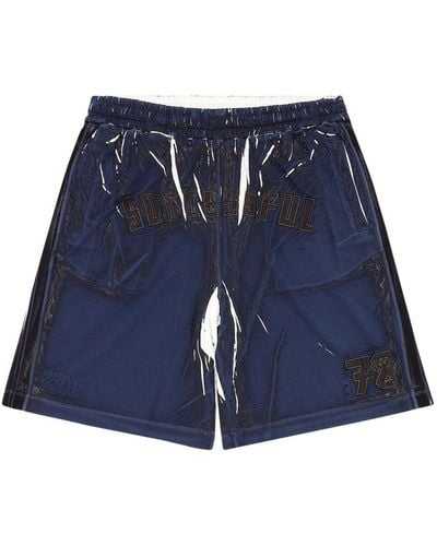 DIESEL P-rowy Slogan-embroidered Cotton Shorts - Blue