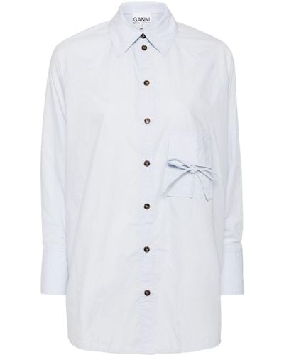 Ganni Bow-detailing Cotton Shirt - White