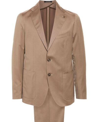 Tagliatore Herringbone Single-breasted Suit - Brown