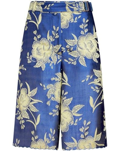Etro Shorts aus Blumenjacquard mit Gürtel - Blau